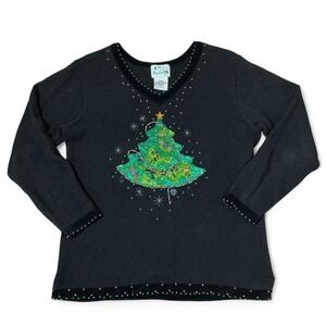 The‎ Quacker Factory Christmas Tree Beaded Novelty Embellished Holiday Sweater L